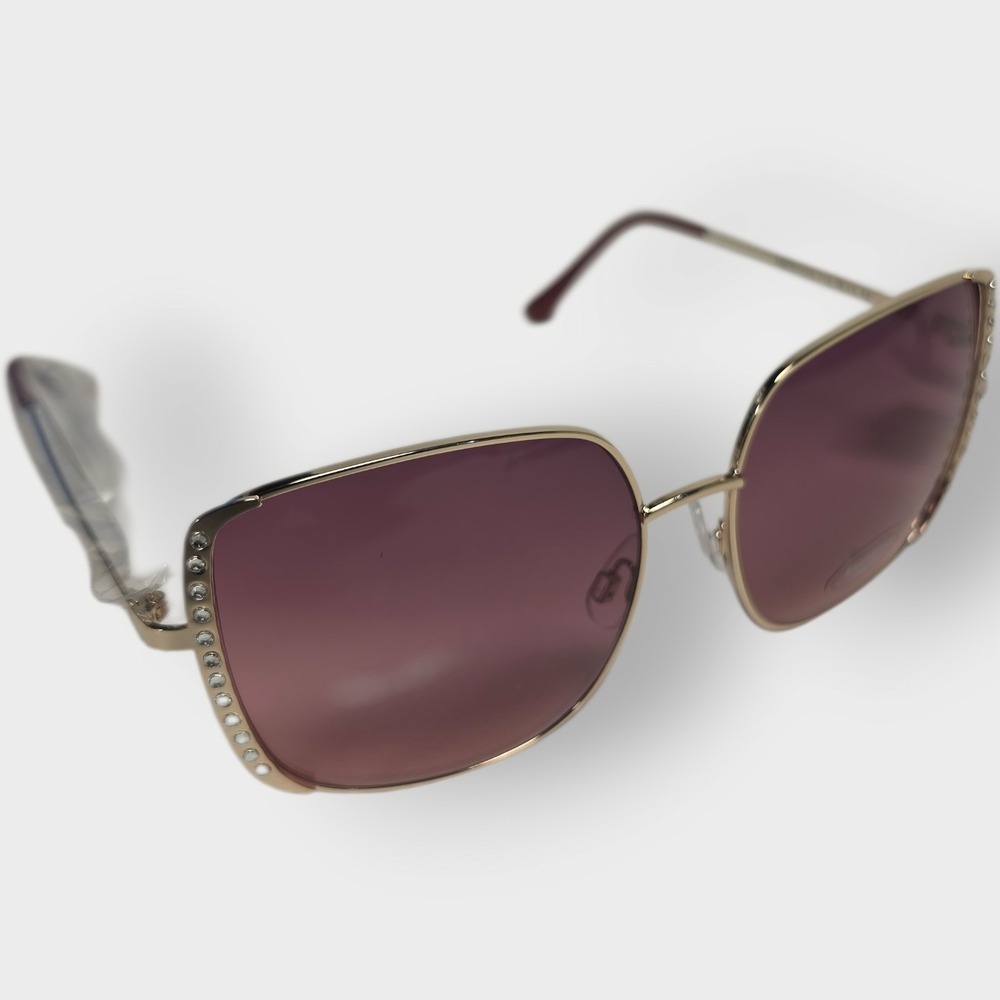NEW Bebe Women's Rhinestone Accent Sunglasses Gold Frame Purple Gradient Lenses‎